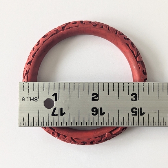 Vintage/Estate Red Carved Chinese Cinnabar Bangle Bracelets; Set of 3 - Picture 10 of 13
